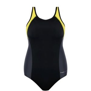 Freestyle One Piece Athletic Sport Swimsuit Yellow Black - Freya Active